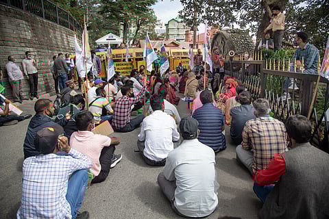 People of Dalit community held a protest outside the HP Vidhan Sabha over exploitation, widespread caste discrimination, and violence in Shimla, Himachal Pradesh/India, Sept. 16, 2020. Photo is attributed to Madan Sehgal/Shutterstock.com.