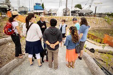 Participants on a walking tour of the Duwamish River People's Park. (Photo courtesy of Port of Seattle)