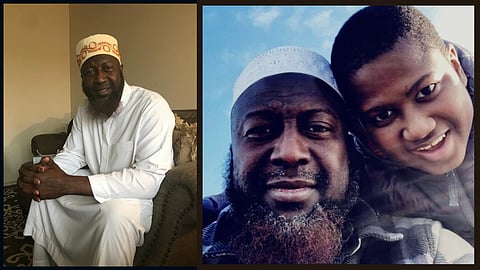 Left: Mahamadou Kabba at home the day of Eid 2022. Right: Kabba at Alki Beach with his son, also named Mahamadou. (Photos courtesy of Entisar Ibrahim.)