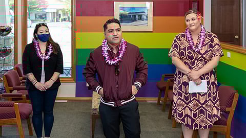 From left to right: Callie Nholowaa, LPN, volunteer clinical operations; Dr. Malik Fuimaono, volunteer medical director; and Tepatasi Vaina, health clinic director. (Photo: Mel Ponder)