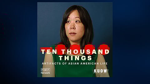 Now in its second season, Shin Yu Pai's podcast "Ten Thousand Things" shares personal experiences from a wide range of Asian American communities. (Photo: Reva Keller; Logo: Eason Yang)