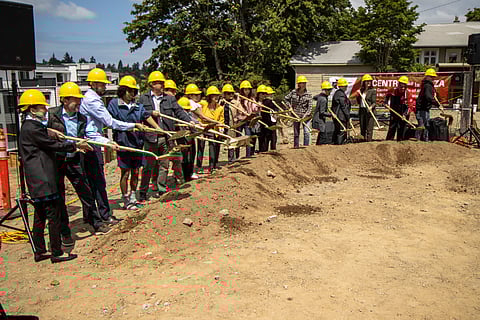 The groundbreaking ceremony for El Centro de la Raza's The Four Amigos – Beloved Community building. The Four Amigos, a mixed-use building development at 3818 S Angeline St. in Columbia City, is projected to provide 87 affordable apartment units. (Photo courtesy of El Centro de la Raza)