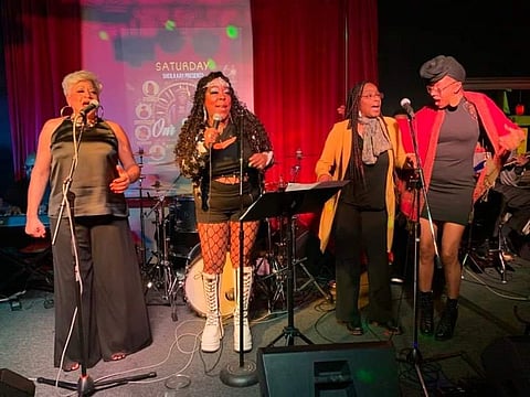 Sheila Kay (far left) and Lizzie Sunshine (second from left) host and perform at the first "Our Stories" in March. (Photo courtesy of Sheila Kay)