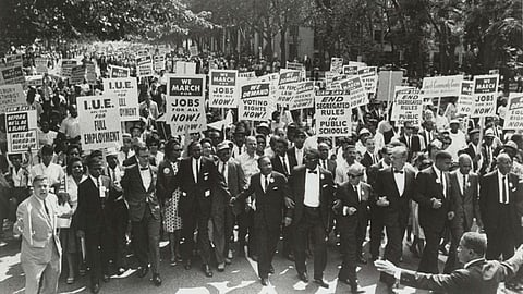 The March on Washington for Jobs and Freedom with Rev. Dr. Martin Luther King and Joachim Prinz pictured in 1963. (Photo courtesy of the Center for Jewish History, I-77,
CJH_ALEPH005535252)