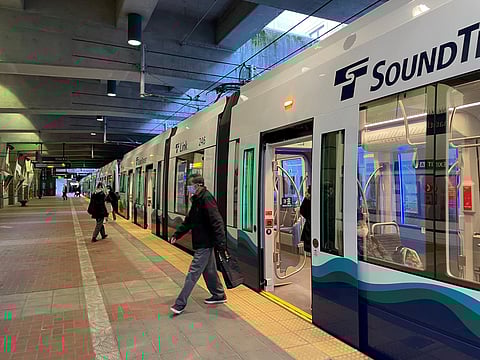 Riders disembark at Sound Transit's International District/Chinatown Station, one of five light rail stations that will be temporarily closed this weekend. Photo is attributed to SDOT Photos (under a Creative Commons, CC BY-NC 2.0 license).