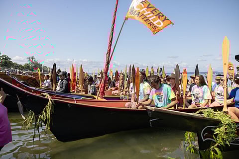 On July 30, 2023, as many as 120 Indigenous, First Nation, and Alaska Native canoe families made the journey from their homelands across the ancestral highways of the sea, just as their ancestors had since time immemorial, to gather at Alki Beach. (Photo: Alex Garland)