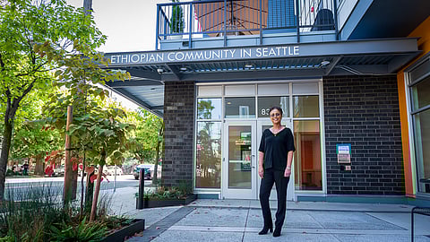 Sophia Benalfew, executive director of the Ethiopian Community in Seattle, outside the new center at the Ethiopian Village. (Photo: Ronnie Estoque)