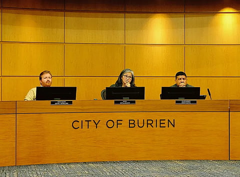 Burien City Councilmembers Kevin Schilling, Sofia Aragon, and Jimmy Matta. (Photo courtesy of PubliCola.)