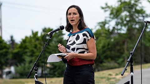 Sen. Rebecca Saldaa expresses her support for the passing of the Philippine Human Rights Act during a rally on July 31, 2021. (Photo: Ronnie Estoque)