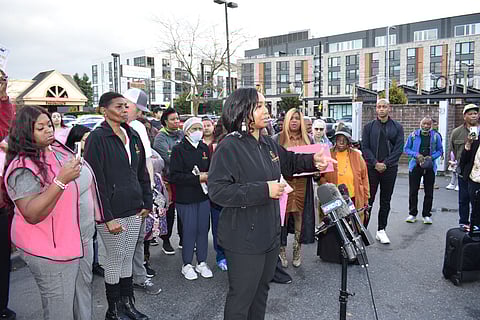 Appollonia Washington, co-owner of A 4 Apple Learning Center, speaks to media and others gathered at a public safety meeting in the wake of a nearby shooting last week that left one man wounded and forced children at the center to crawl for safety. (Photo: Phil Manzano)
