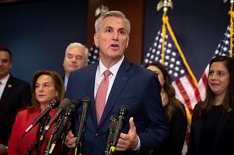 Former U.S. House Speaker Kevin McCarthy (R-CA) speaks with reporters about the GOP conference's leadership elections in Washington, D.C., on Nov. 15, 2022. (Photo: Cliff Owen via Consolidated News Photos/Shutterstock.com)