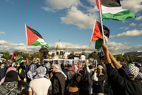 Protestors calling for a stop to genocide in Gaza march toward the Capitol Building in Washington, D.C., on Oct. 21, 2023. Photo va Volodymyr TVERDOKHLIB/Shutterstock.com