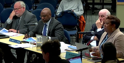 Roughly three hours into the Nov. 15 SPS board meeting, chief of staff Beverly Redmond (right) reported the findings from a summertime engagement process. (Screenshot from SPS YouTube Channel)