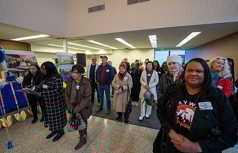 About 50 members of the Skyway community gathered for groundbreaking ceremonies for the new Skyway Resource Center, culminating 10 years of community planning and outreach. (Photo: Susan Fried)