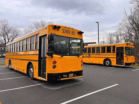 An electric school bus as part of a pilot program in West Virginia in 2022. (Photo via Chiarascura/Shutterstock.com.)