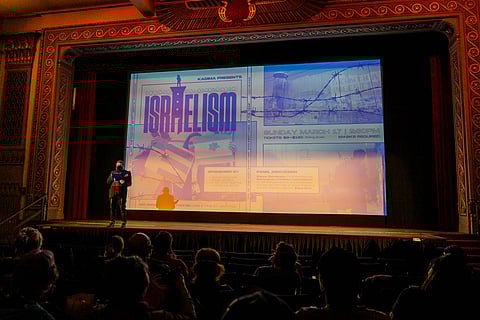 Rabbi David Basior makes some introductory remarks before the screening of the documentary "Israelism," on Sunday, March 17, at the SIFF Cinema Egyptian. (Photo: Susan Fried)