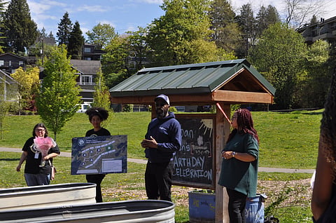 From left to right: Jennifer Luna, Melanie Ocasio, Paris Yates, and Deena Pierott address the crowd. The leaders of the event spoke on the origins of the plot and the plan for the future. (Photo: Paige Stanley)