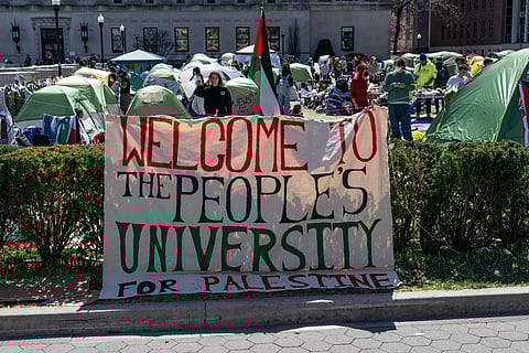 Pro-Palestinian supporters set up a protest encampment at Columbia University in New York, seen here on April 24, 2024. Photo via lev radin/Shutterstock.com