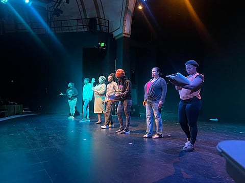 The cast of The Uterine Files rehearses at Langston. (Photo courtesy of Sadiqua Iman)