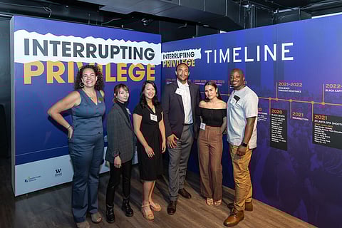 (From left to right) Ralina Joseph, Shannon Advincula, Julie Feng, Josh Griffin, Mercy Bertero, and Joel Allen at the opening night reception for 'Interrupting Privilege' at the Northwest African American Museum on May 9, 2024. (Photo: Tara Brown Photography)