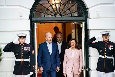 President Joe Biden, Vice President Kamala Harris, and Second Gentleman Doughlas Emhoff head to the Juneteenth Concert hosted on the White House South Lawn on June 10, 2024. Photo via DT phots1/Shutterstock.com