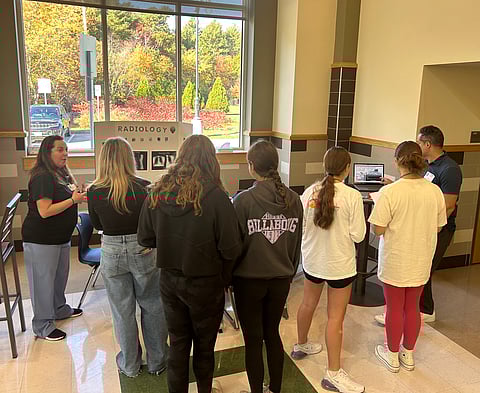 South Shore Health employees speaking to high school students at a recent career event.