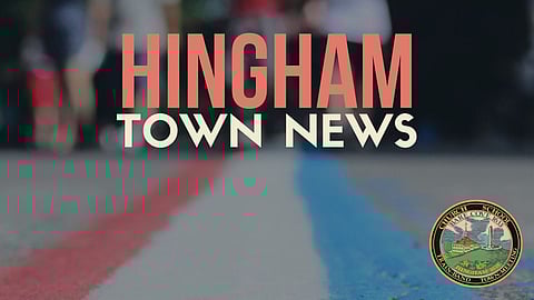 A Hingham street with the words Hingham Town News superimposed