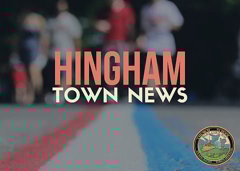 A Hingham street with the words Hingham Town News superimposed