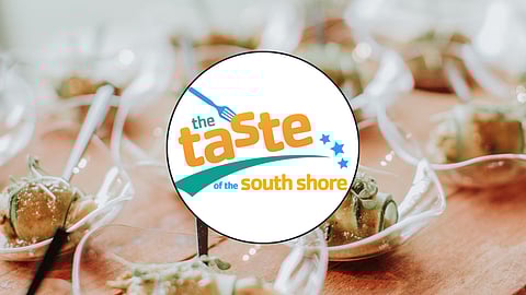 A platter of appetizers with the Taste of the South Shore logo across it