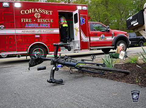 Cohasset Police responded to the area between Pond Street and Mendel Road around noon for a report of a bicyclist hit by a car on May 7.