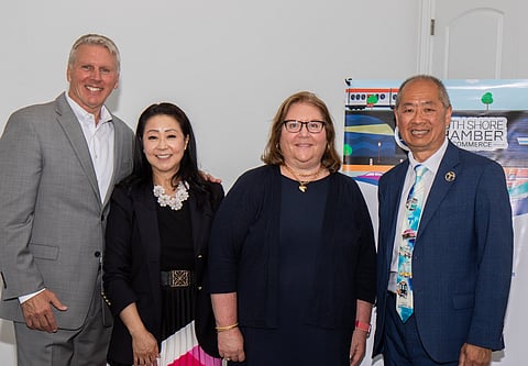 Phillip Eng addressing South Shore Chamber crowd in Quincy on MBTA repairs, safety improvements, and long-term transit plans