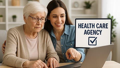 a younger woman helps an older woman navigate something on the laptop- Celtic Angels Home Health Care offers trusted, compassionate support to families seeking reliable home care for aging or ill loved ones.