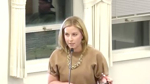 Erin Richardson, President of the Hanover Chamber of Commerce, testifies before the Hanover Selectboard