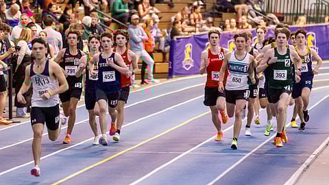 Hingham High School indoor track athletes compete against Duxbury in the final dual meet of the season.