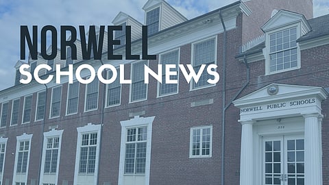 Exterior of a red brick building with the words Norwell School News over it