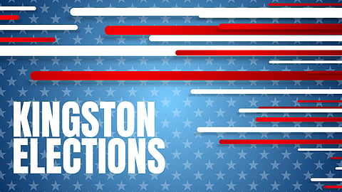 "Kingston elections" in white text over a blue background with stars and red and white stripes