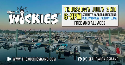 band poster for the wickies with Scituate harbor in the background