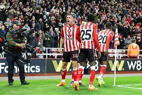 Granit Xhaka celebrates his goal against Everton