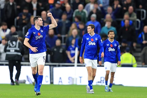 Everton players celebrate at home