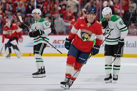 Sam Reinhart celebrates a goal