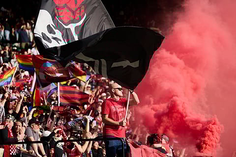 Soccer fans in attendance during a NWSL match