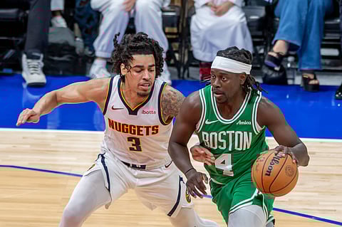 Denver Nuggets and Boston Celtics players in action