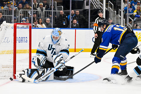 Utah Mammoth and St. Louis Blues players in action