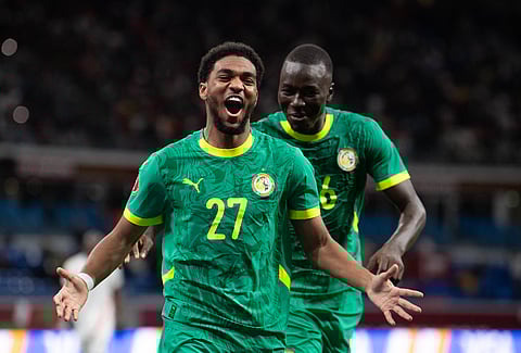 Ibrahim Mbaye celebrates his goal against Sudan