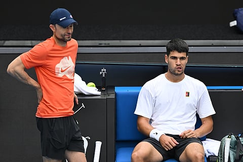 Carlos Alcaraz during a practice session at Melboure Park