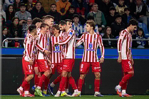Antoine Griezmann celebrates his winning goal against Deportivo La Coruna