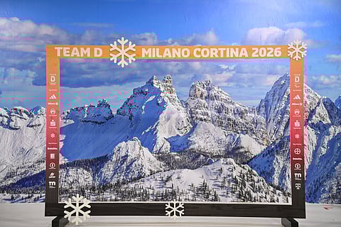 Winter Olympics photo frame with Dolomites mountains in background