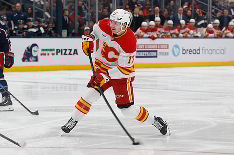 Calgary Flames center Yegor Sharangovich in action