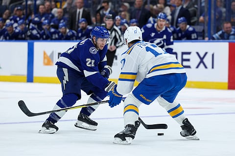 Tampa Bay Lightning and St. Louis Blues players in action