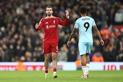 Dominik Szoboszlai of Liverpool looks dejected at full-time